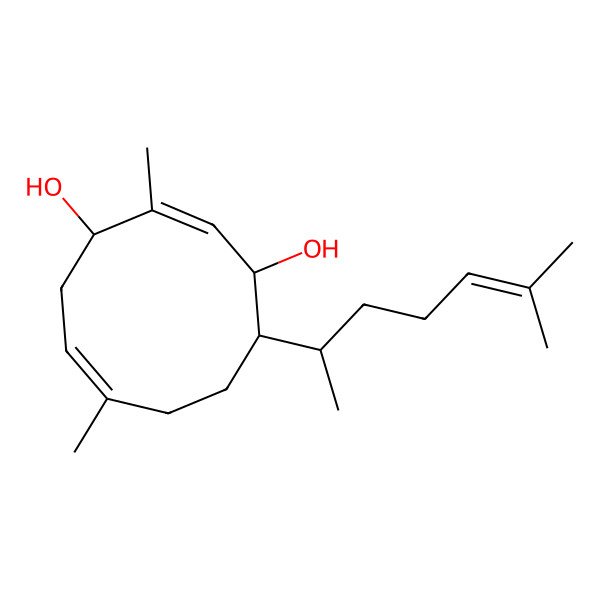 2D Structure of (1R,2E,4S,6E,10S)-3,7-dimethyl-10-[(2R)-6-methylhept-5-en-2-yl]cyclodeca-2,6-diene-1,4-diol