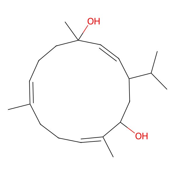 2D Structure of (1R,2E,4S,6R,7E,11E)-1,7,11-trimethyl-4-propan-2-ylcyclotetradeca-2,7,11-triene-1,6-diol