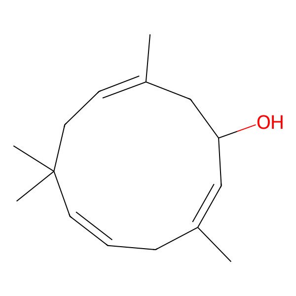 2D Structure of (1R,2E,5E,9E)-3,7,7,10-tetramethylcycloundeca-2,5,9-trien-1-ol 2D Structure of (1R,2E,5E,9E)-3,7,7,10-tetramethylcycloundeca-2,5,9-trien-1-ol