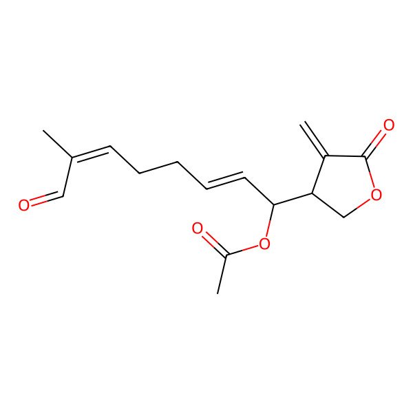 2D Structure of [(1R,2E,6E)-7-methyl-1-[(3R)-4-methylidene-5-oxooxolan-3-yl]-8-oxoocta-2,6-dienyl] acetate