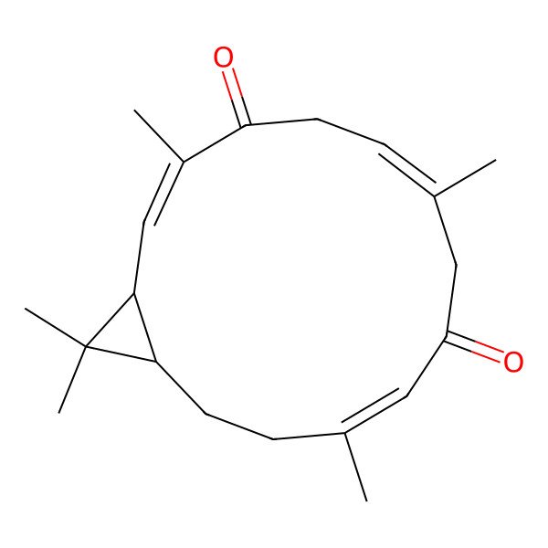 2D Structure of (1R,2E,6E,10E,14R)-3,7,11,15,15-pentamethylbicyclo[12.1.0]pentadeca-2,6,10-triene-4,9-dione