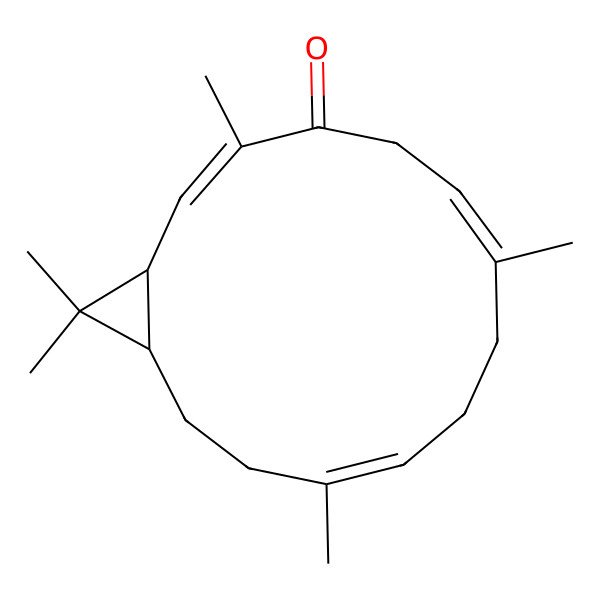 2D Structure of (1R,2E,6E,10E,14S)-3,7,11,15,15-pentamethylbicyclo[12.1.0]pentadeca-2,6,10-trien-4-one