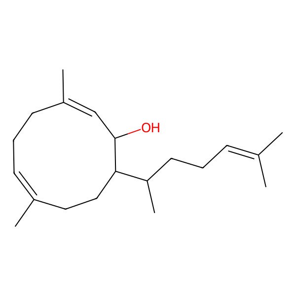 2D Structure of (1R,2E,6E,10S)-3,7-dimethyl-10-[(2R)-6-methylhept-5-en-2-yl]cyclodeca-2,6-dien-1-ol