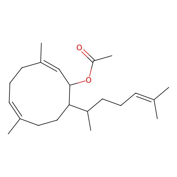 2D Structure of [(1R,2E,6E,10S)-3,7-dimethyl-10-[(2R)-6-methylhept-5-en-2-yl]cyclodeca-2,6-dien-1-yl] acetate