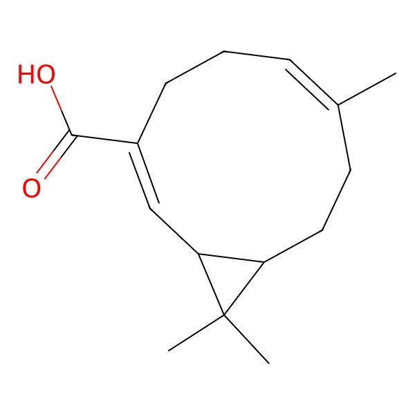 2D Structure of (1R,2E,6E,10S)-7,11,11-trimethylbicyclo[8.1.0]undeca-2,6-diene-3-carboxylic acid
