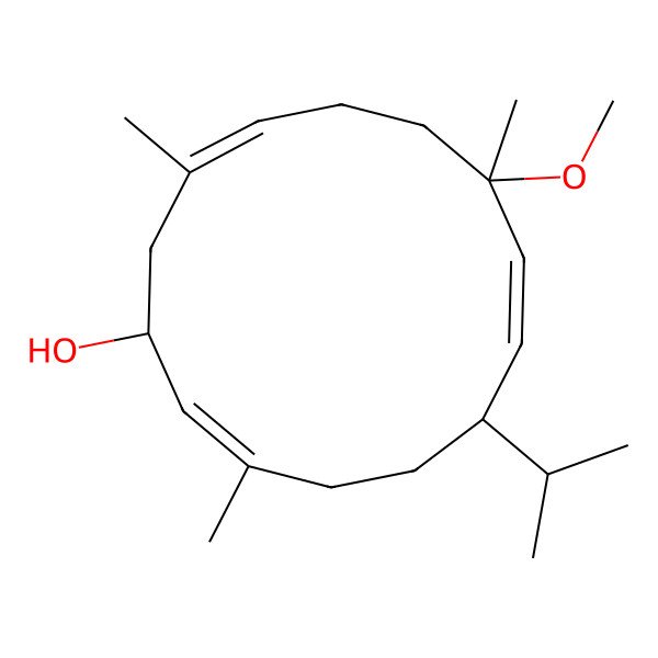 2D Structure of (1R,2E,6S,7Z,9R,12E)-9-methoxy-3,9,13-trimethyl-6-propan-2-ylcyclotetradeca-2,7,12-trien-1-ol