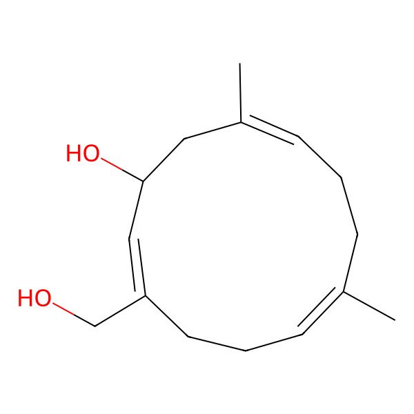 2D Structure of (1R,2E,6Z,10Z)-3-(hydroxymethyl)-7,11-dimethylcyclododeca-2,6,10-trien-1-ol