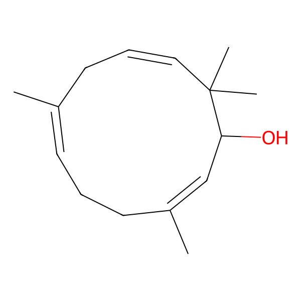2D Structure of (1R,2E,6Z,9E)-3,7,11,11-tetramethylcycloundeca-2,6,9-trien-1-ol