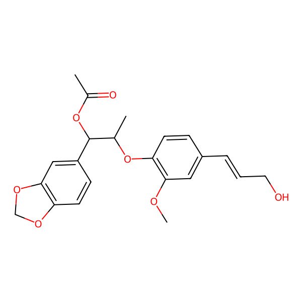 2D Structure of [(1R,2R)-1-(1,3-benzodioxol-5-yl)-2-[4-[(E)-3-hydroxyprop-1-enyl]-2-methoxyphenoxy]propyl] acetate