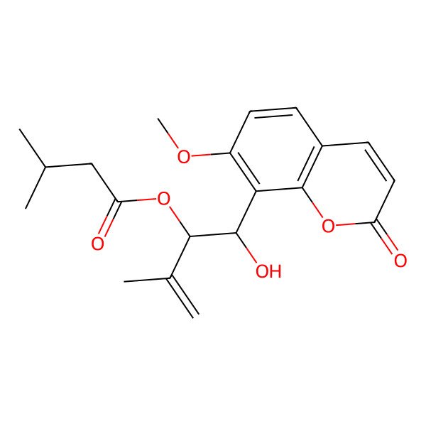 2D Structure of [(1R,2R)-1-hydroxy-1-(7-methoxy-2-oxochromen-8-yl)-3-methylbut-3-en-2-yl] 3-methylbutanoate