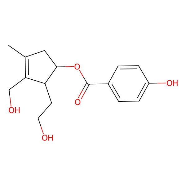 2D Structure of [(1R,2R)-2-(2-hydroxyethyl)-3-(hydroxymethyl)-4-methylcyclopent-3-en-1-yl] 4-hydroxybenzoate