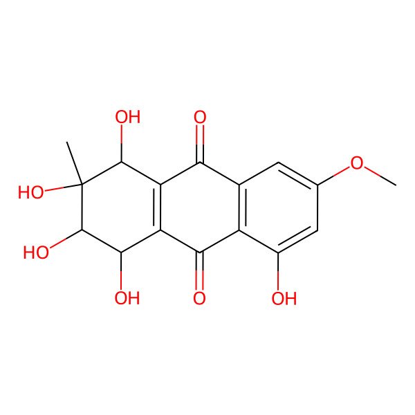 2D Structure of (1R,2R,3R,4S)-1,2,3,4,8-pentahydroxy-6-methoxy-3-methyl-2,4-dihydro-1H-anthracene-9,10-dione