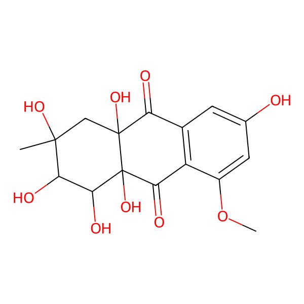 2D Structure of (1R,2R,3S,4aR,9aR)-1,2,3,4a,6,9a-hexahydroxy-8-methoxy-3-methyl-2,4-dihydro-1H-anthracene-9,10-dione