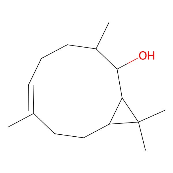 2D Structure of (1R,2R,3S,6E,10R)-3,7,11,11-tetramethylbicyclo[8.1.0]undec-6-en-2-ol