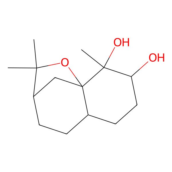 2D Structure of (1R,2R,3S,6R,9R)-2,10,10-trimethyl-11-oxatricyclo[7.2.1.01,6]dodecane-2,3-diol