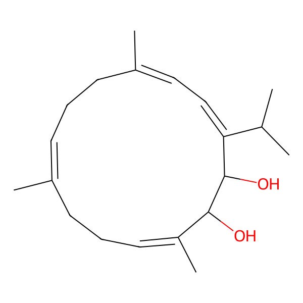 2D Structure of (1R,2R,3Z,5Z,9Z,13Z)-6,10,14-trimethyl-3-propan-2-ylcyclotetradeca-3,5,9,13-tetraene-1,2-diol