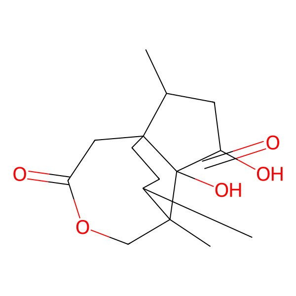 2D Structure of (1R,2R,4S,5R,6S,13S)-4,5-dihydroxy-2,6,13-trimethyl-8-oxatricyclo[4.4.3.01,5]tridecane-9,12-dione