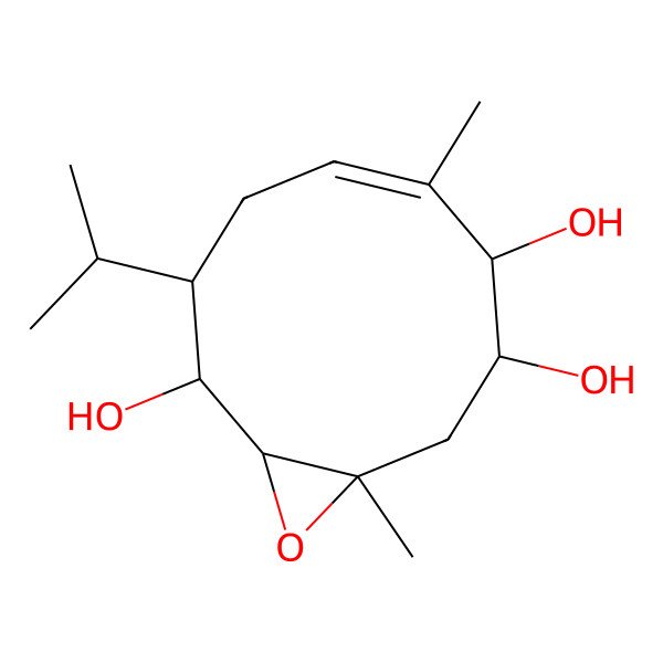 2D Structure of (1R,2R,4S,5S,6R,7S)4,5-Epoxygermacra-9Z-en-1,2,6-triol