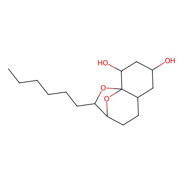 2D Structure of (1R,2R,4S,6R,9R,10S)-10-hexyl-11,12-dioxatricyclo[7.2.1.01,6]dodecane-2,4-diol