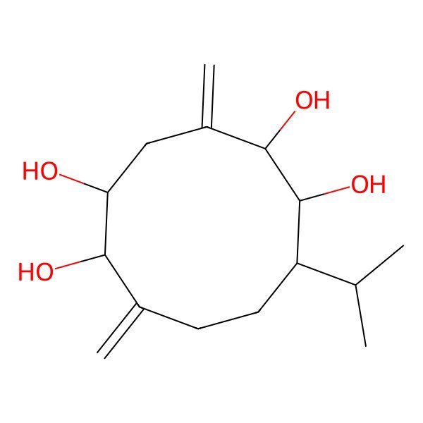 2D Structure of (1R,2R,5R,6R,10S)-3,7-dimethylidene-10-propan-2-ylcyclodecane-1,2,5,6-tetrol 2D Structure of (1R,2R,5R,6R,10S)-3,7-dimethylidene-10-propan-2-ylcyclodecane-1,2,5,6-tetrol