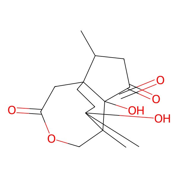 2D Structure of (1R,2R,5R,6R,13R)-5,13-dihydroxy-2,6,13-trimethyl-8-oxatricyclo[4.4.3.01,5]tridecane-4,9,12-trione