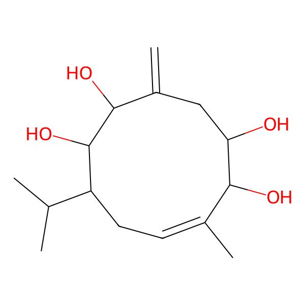 2D Structure of (1R,2R,5R,6R,7Z,10S)-7-methyl-3-methylidene-10-propan-2-ylcyclodec-7-ene-1,2,5,6-tetrol 2D Structure of (1R,2R,5R,6R,7Z,10S)-7-methyl-3-methylidene-10-propan-2-ylcyclodec-7-ene-1,2,5,6-tetrol