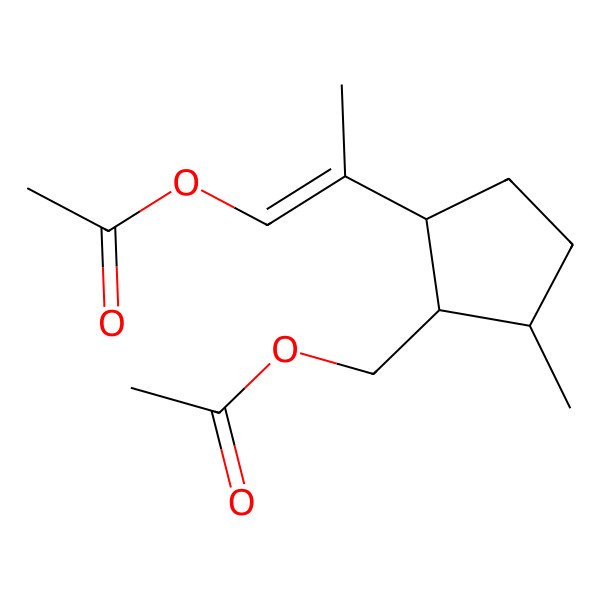 2D Structure of [(1R,2R,5S)-2-[(E)-1-acetyloxyprop-1-en-2-yl]-5-methylcyclopentyl]methyl acetate