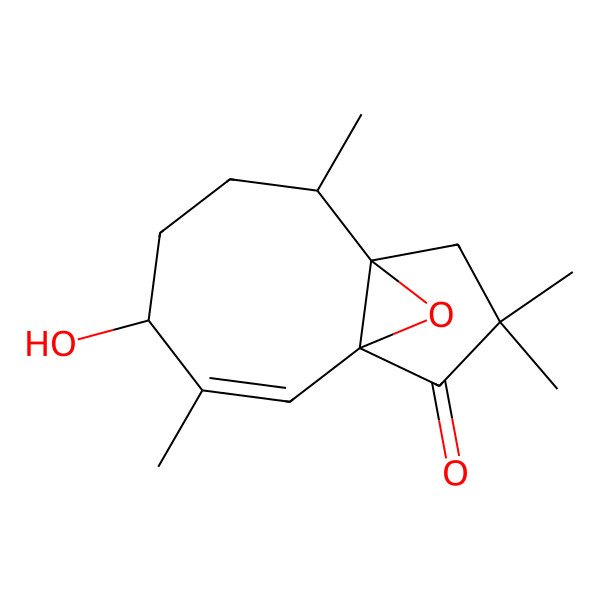 2D Structure of (1R,2R,5S,8S)-5-hydroxy-2,6,10,10-tetramethyl-12-oxatricyclo[6.3.1.01,8]dodec-6-en-9-one