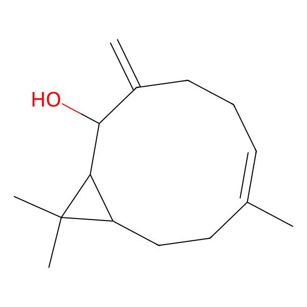2D Structure of (1R,2R,6E,10R)-7,11,11-trimethyl-3-methylidenebicyclo[8.1.0]undec-6-en-2-ol