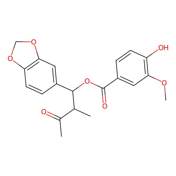 2D Structure of [(1R,2S)-1-(1,3-benzodioxol-5-yl)-2-methyl-3-oxobutyl] 4-hydroxy-3-methoxybenzoate