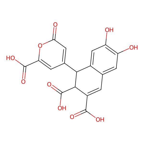 2D Structure of (1R,2S)-1-(2-carboxy-6-oxopyran-4-yl)-6,7-dihydroxy-1,2-dihydronaphthalene-2,3-dicarboxylic acid