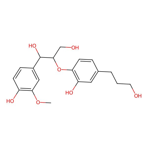 2D Structure of (1R,2S)-2-[2-hydroxy-4-(3-hydroxypropyl)phenoxy]-1-(4-hydroxy-3-methoxyphenyl)propane-1,3-diol