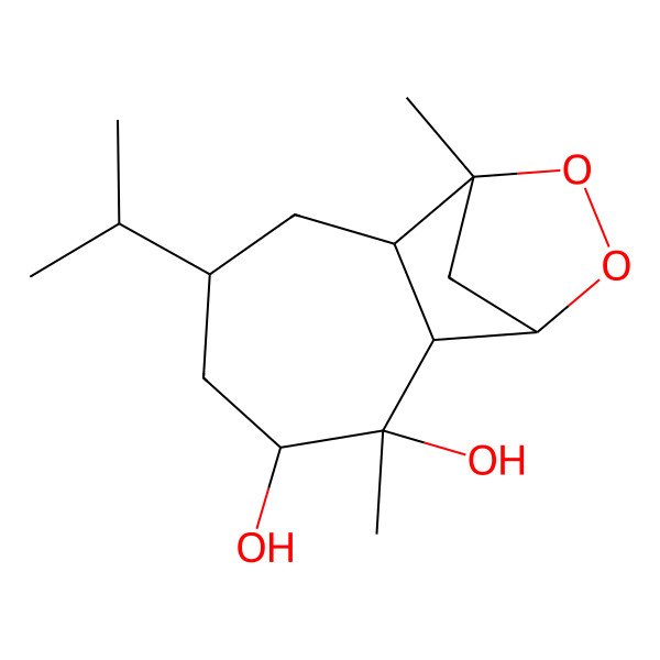 2D Structure of (1R,2S,3R,4R,6R,8S,9S)-3,9-dimethyl-6-propan-2-yl-10,11-dioxatricyclo[7.2.1.02,8]dodecane-3,4-diol