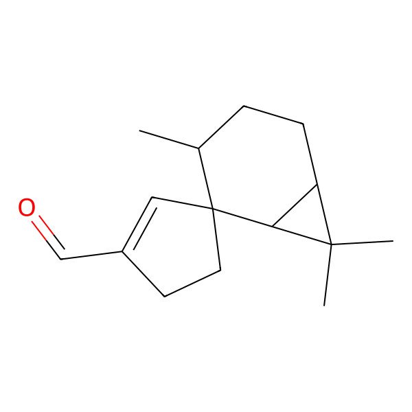 2D Structure of (1R,2S,3R,6S)-3,7,7-trimethylspiro[bicyclo[4.1.0]heptane-2,3'-cyclopentene]-1'-carbaldehyde