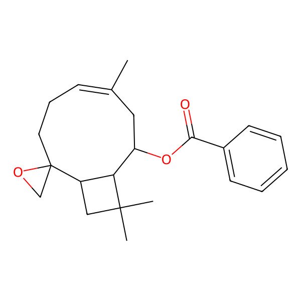 2D Structure of [(1R,2S,4E,8S,9R)-4,11,11-trimethylspiro[bicyclo[7.2.0]undec-4-ene-8,2'-oxirane]-2-yl] benzoate