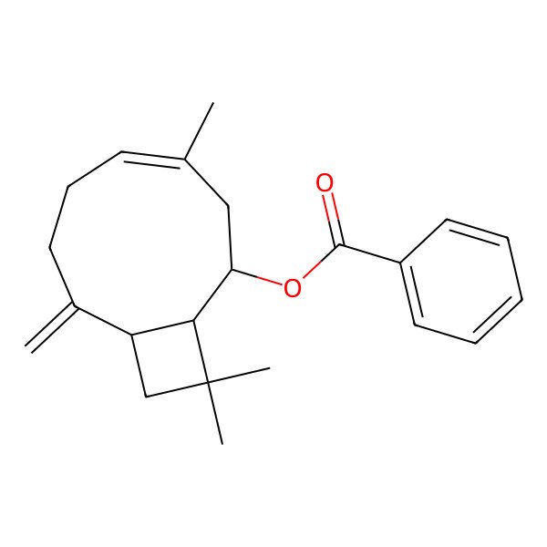 2D Structure of [(1R,2S,4E,9R)-4,11,11-trimethyl-8-methylidene-2-bicyclo[7.2.0]undec-4-enyl] benzoate