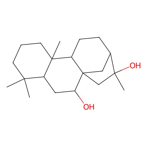 2D Structure of (1R,2S,4R,9R,10S,13R,14R)-5,5,9,14-tetramethyltetracyclo[11.2.1.01,10.04,9]hexadecane-2,14-diol
