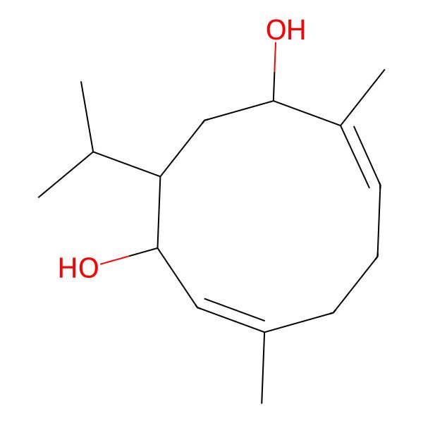 2D Structure of (1R,2S,4S,5E,9E)-5,9-dimethyl-2-propan-2-ylcyclodeca-5,9-diene-1,4-diol