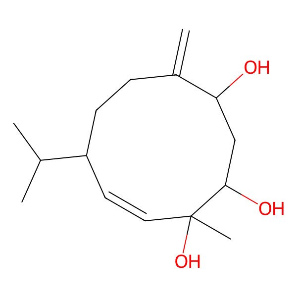 2D Structure of (1R,2S,4S,8S,9E)-1-methyl-5-methylidene-8-propan-2-ylcyclodec-9-ene-1,2,4-triol