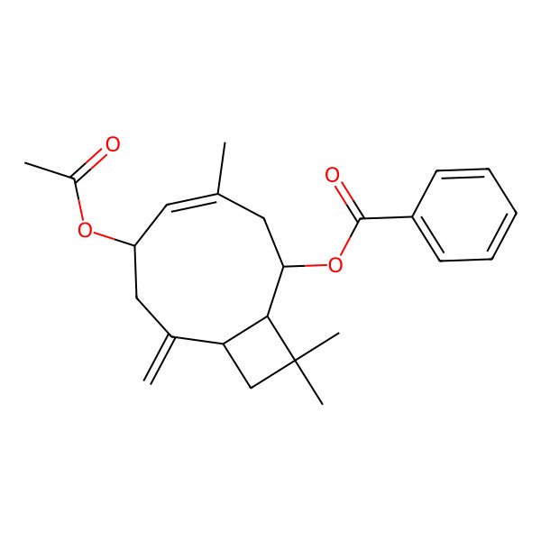 2D Structure of [(1R,2S,4Z,6R,9R)-6-acetyloxy-4,11,11-trimethyl-8-methylidene-2-bicyclo[7.2.0]undec-4-enyl] benzoate