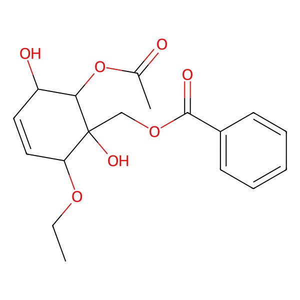 2D Structure of [(1R,2S,5S,6R)-6-acetyloxy-2-ethoxy-1,5-dihydroxycyclohex-3-en-1-yl]methyl benzoate