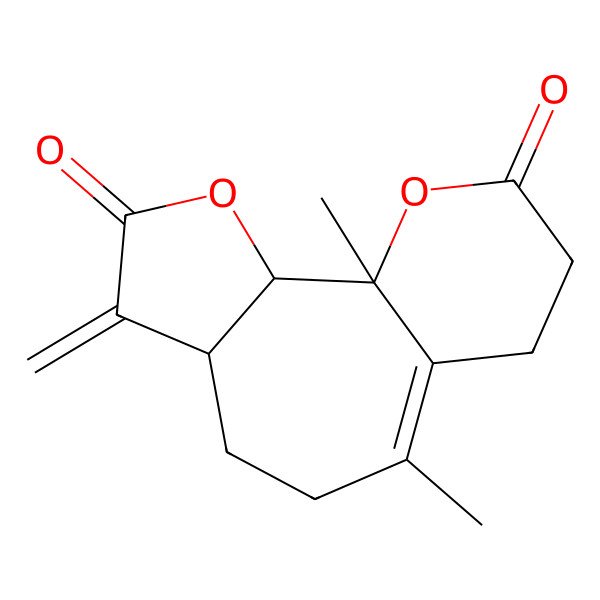 2D Structure of (1R,2S,6S)-1,9-dimethyl-5-methylidene-3,14-dioxatricyclo[8.4.0.02,6]tetradec-9-ene-4,13-dione