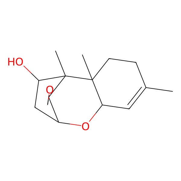 2D Structure of (1R,2S,7S,9S,11R,12R)-1,2,5-trimethylspiro[8-oxatricyclo[7.2.1.02,7]dodec-5-ene-12,2'-oxirane]-11-ol