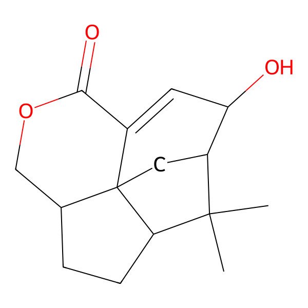 2D Structure of (1R,2S,8S,11S,12S)-2-hydroxy-14,14-dimethyl-6-oxatetracyclo[9.2.1.04,12.08,12]tetradec-3-en-5-one