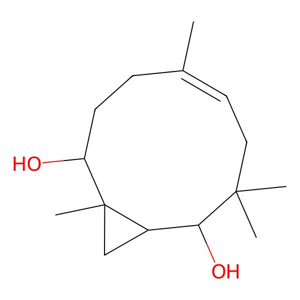 2D Structure of (1R,2S,9S,10S)-1,5,8,8-tetramethylbicyclo[8.1.0]undec-5-ene-2,9-diol