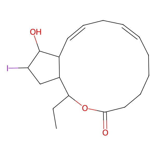 2D Structure of (1R,2S,9Z,12Z,14S,15R,16R)-2-ethyl-15-hydroxy-16-iodo-3-oxabicyclo[12.3.0]heptadeca-9,12-dien-4-one