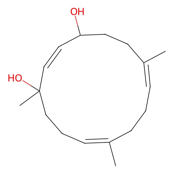 2D Structure of (1R,2Z,4R,7Z,11Z)-1,7,11-trimethylcyclotetradeca-2,7,11-triene-1,4-diol