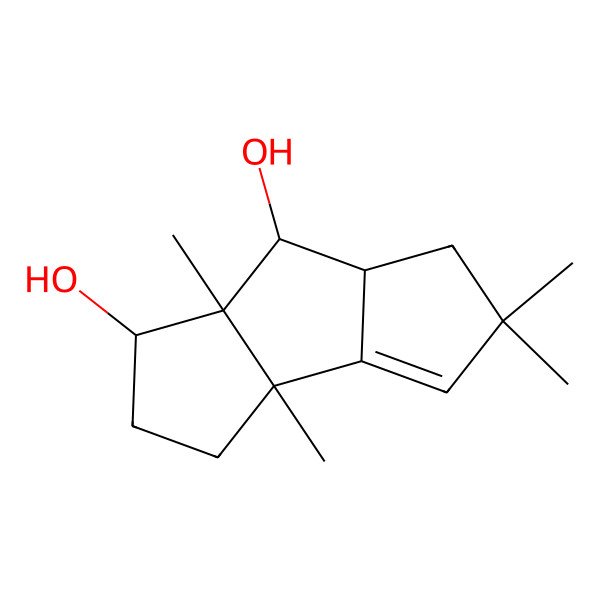 2D Structure of (1R,3aR,6aS,7S,7aS)-3a,5,5,7a-tetramethyl-1,2,3,6,6a,7-hexahydrocyclopenta[a]pentalene-1,7-diol