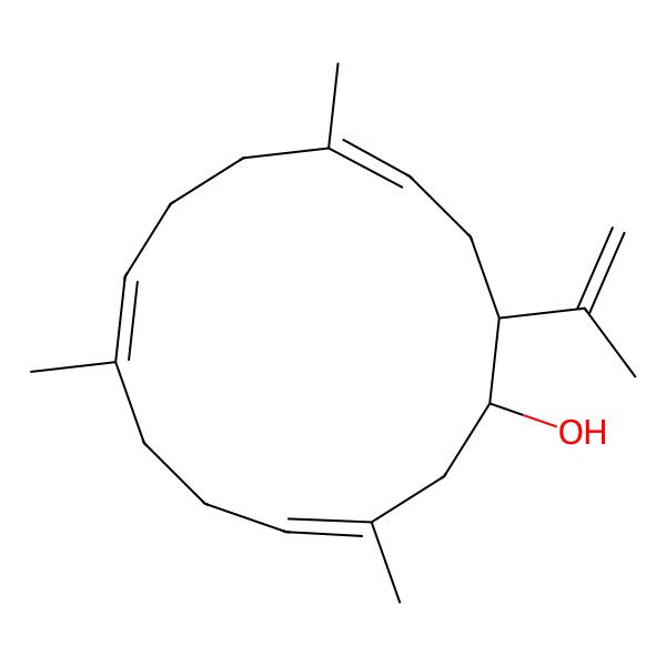 2D Structure of (1R,3E,7E,11E,14R)-3,7,11-trimethyl-14-prop-1-en-2-ylcyclotetradeca-3,7,11-trien-1-ol