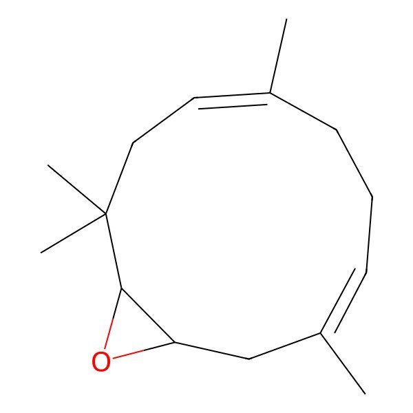 2D Structure of (1R,3E,7E,11S)-3,7,10,10-tetramethyl-12-oxabicyclo[9.1.0]dodeca-3,7-diene